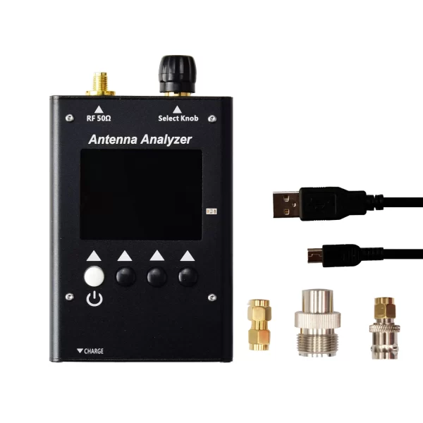 Surecom SA-250 132-173/200-260/400-519MHz Colour Graphic Antenna Analyzer S.W.R. SMA to BNC/SMA Adaptor with USB Charger Cable