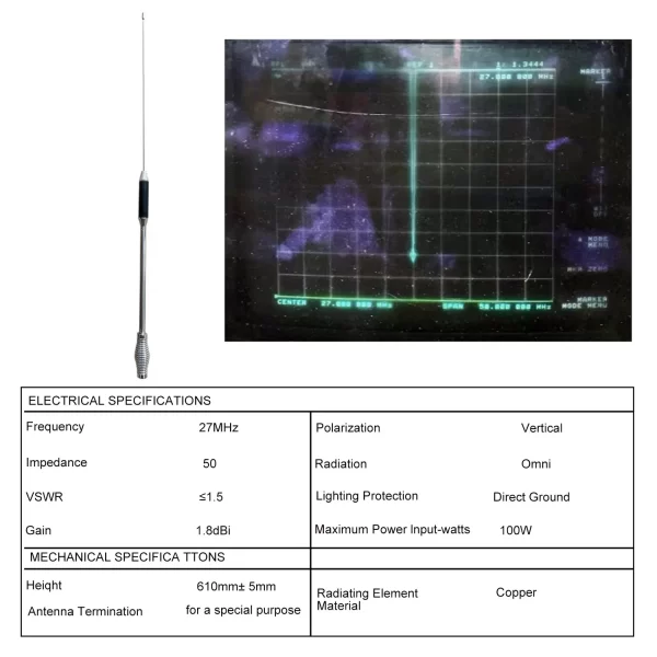 CB Walkie Talkie Mobile Car Antenna 61cm Length 1.8dB 27MHz with Magnetic Mount and 5 Meter RG-58C/U Coaxial Cable 2782 - Image 3