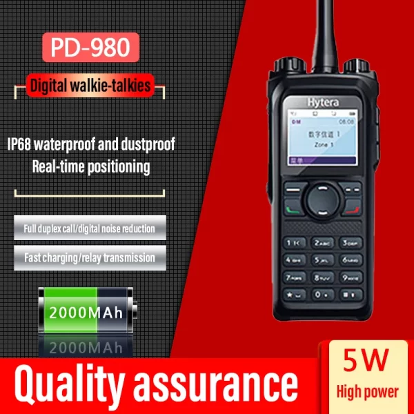 Hytera PD980 HYT Digital Noise Reduction Relay Full-Duplex Call Bluetooth Transmission IP68 Waterproof Dustproof DMR Walkie Talkie