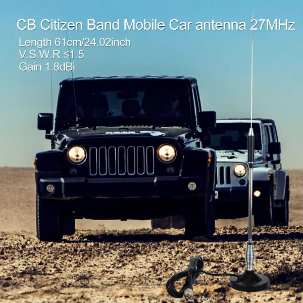 CB Walkie Talkie Mobile Car Antenna 61cm Length 1.8dB 27MHz with Magnetic Mount and 5 Meter RG-58C/U Coaxial Cable 2782 - Image 4