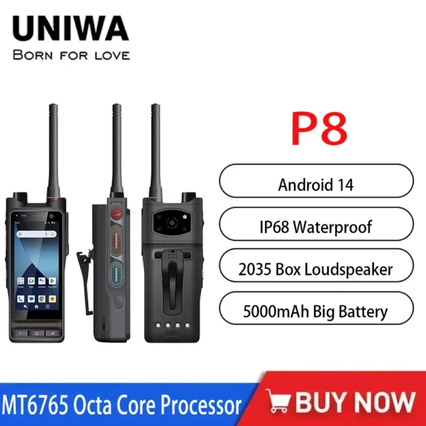UNIWA P8 4 Inch HD+ Capacitive IPS Touch Screen Talkie Support NFC 5000mAh UHF Smart Zello Mobile Walkie Talkie Android 14