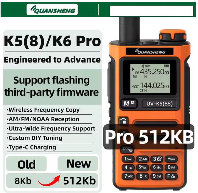 Quansheng K6 Pro 512KB UV-588 Long Range Handheld Camping Communication Ham Radio