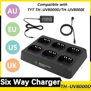 TH-UV8000D Six Way Charger | Multi Plug Desktop Charger for TYT UV8000D TH-UV8000E