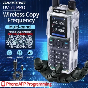 Baofeng UV-21 Pro Cheap Wireless Copy Frequency Multi Band 999CH NOAA with Type-C Phone APP Programming Cable Ham Radio