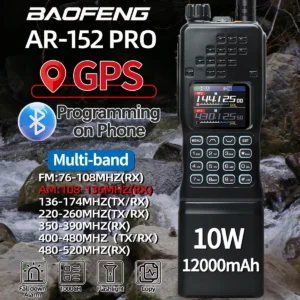 BAOFENG AR-152 PRO GPS Tactial Walkie Talkie 10W Multi Band Long Range Wireless Bluetooth Programming 12000mAh NOAA Ham Radio