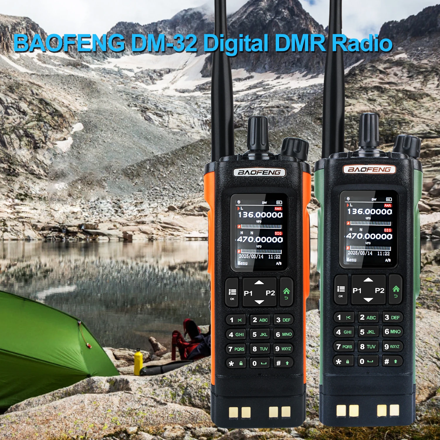 Orange Baofeng DM-32 GPS APRS AES256 Encryption DMR Digital Analog UHF VHF Dual Band 8W Air Band FM Two way Radio