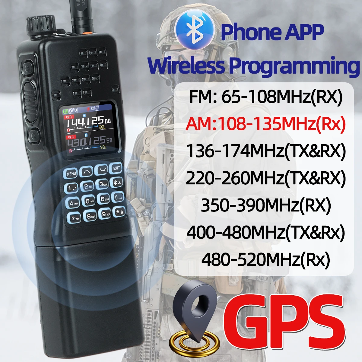 BAOFENG AR-152 PRO GPS Tactial Walkie Talkie 10W Multi Band Long Range Wireless Bluetooth Programming 12000mAh NOAA Ham Radio - Image 3