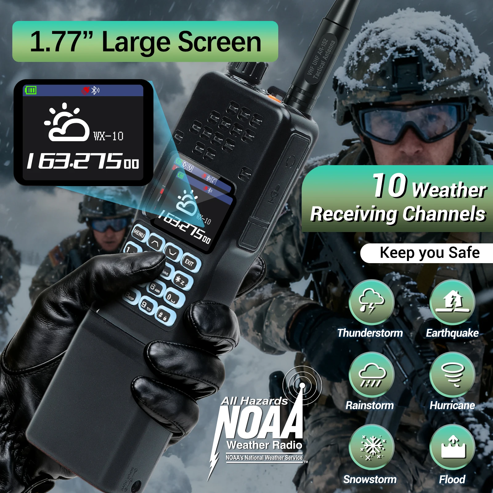 BAOFENG AR-152 PRO GPS Tactial Walkie Talkie 10W Multi Band Long Range Wireless Bluetooth Programming 12000mAh NOAA Ham Radio - Image 5