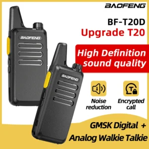 2-Pack Baofeng BF-T20D GMSK Digital Walkie Talkie with Noise Reduction, Encrypted Calls, USB Charging & VOX – Ideal for Travel & Outdoor Use