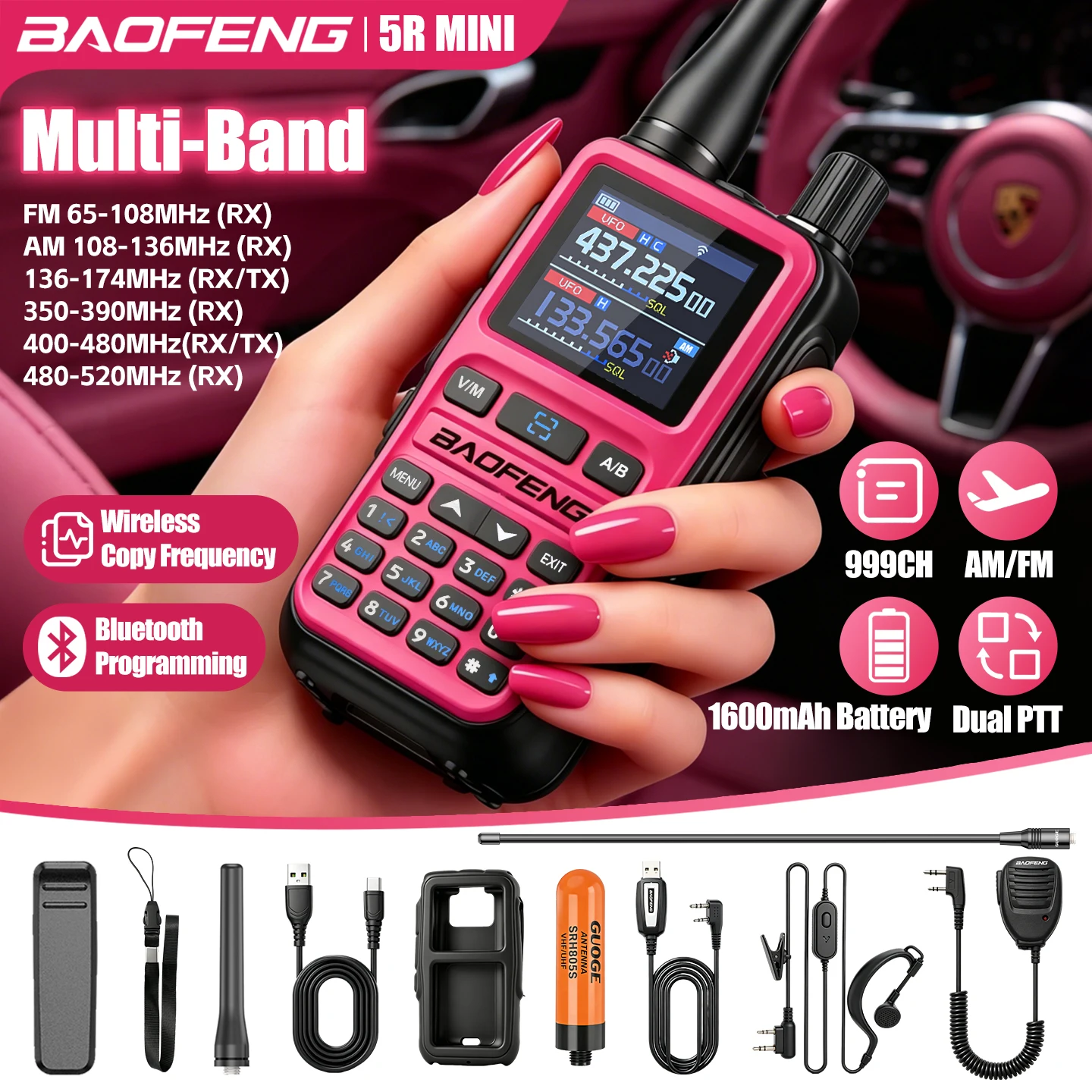 Lastest Baofeng 5Rmini Bluetooth Programming Aviation Receiver Dual PTT Transmitter Key Outdoor Travel Handheld Radio